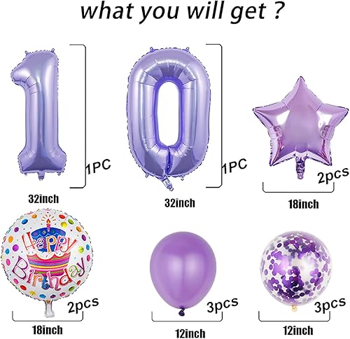 Miniatura 2 de Globos, 12 globos de aluminio para niños de 10 años para decoración de fiesta de cumpleaños de 10 años, globos de confeti, globos de fiesta de
