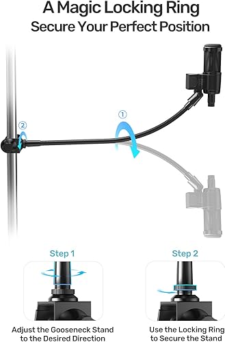 Miniatura 6 de Soporte de micrófono de cuello de cisne de 19 pulgadas, brazo de micrófono ajustable de 360 con 2 soportes de micrófono y abrazadera de soporte de