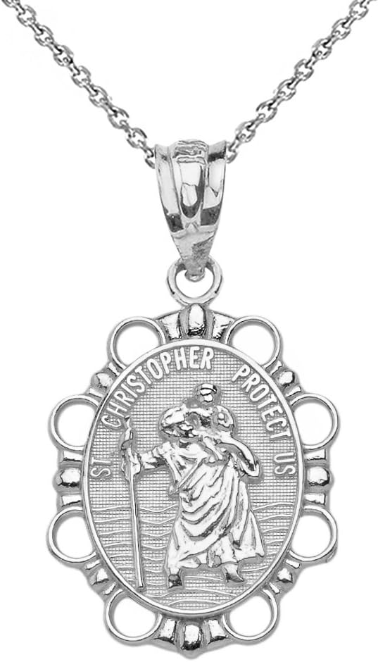 Sterling Silver St Christopher Medal Catholic Charm Traveler Protection Necklace