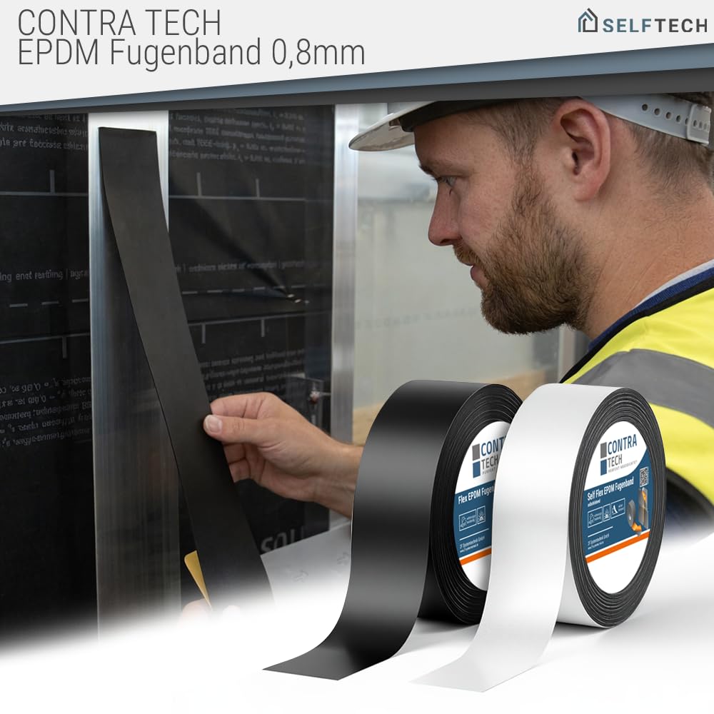 EPDM Fugenband 0,8 mm | Selbstklebend oder ohne Klebung | 36–130 mm Breite | UV- & Witterungsbeständig | EPDM Dichtband für Fenster, Fassade, Dach & Anschlussfugen (Selbstklebend – 25 m, 80mm)