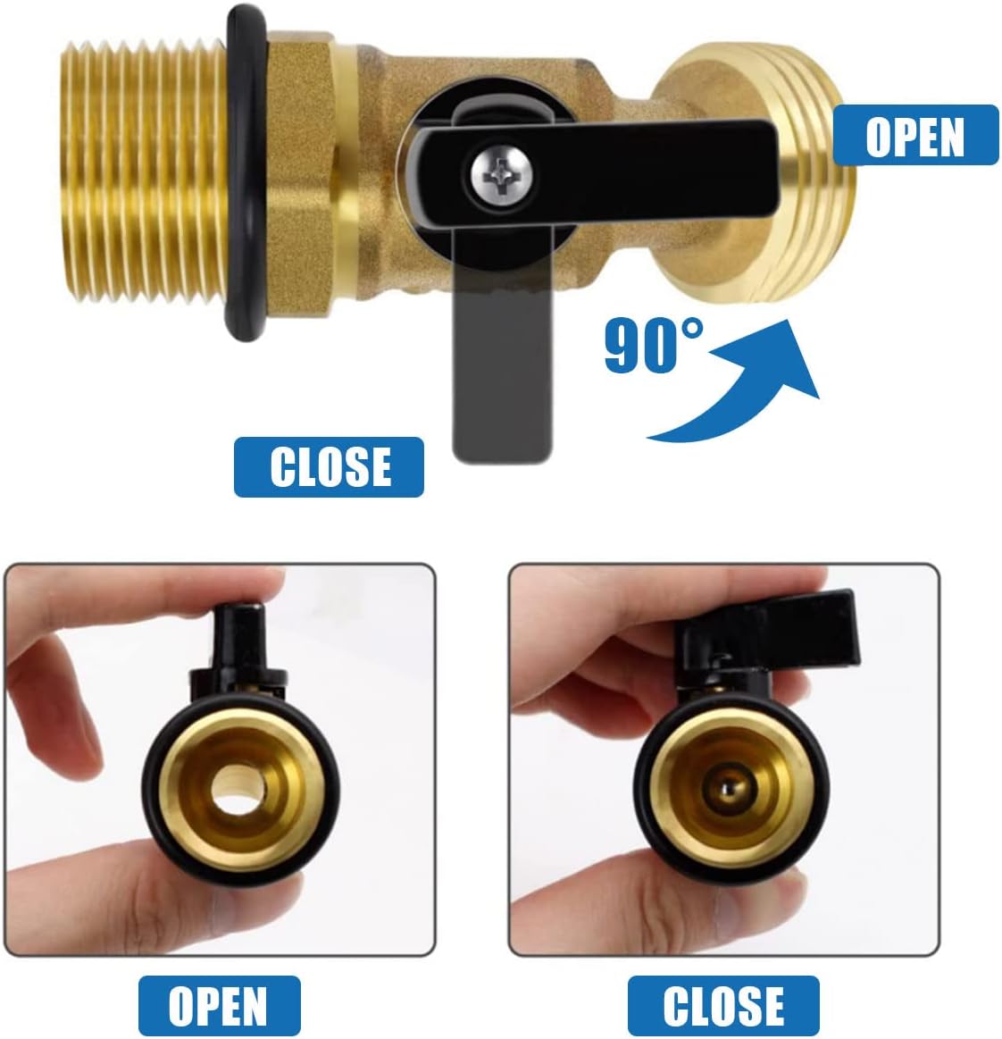 KAKSEY IBC Tote Fittings, IBC Tank Adapter 2" Fine Thread (NPT Fine Adapter x Coarse Thread) + Lead-Free 3/4" Brass Hose Faucet Valve with Butterfly Valve for Garden Hose Connector