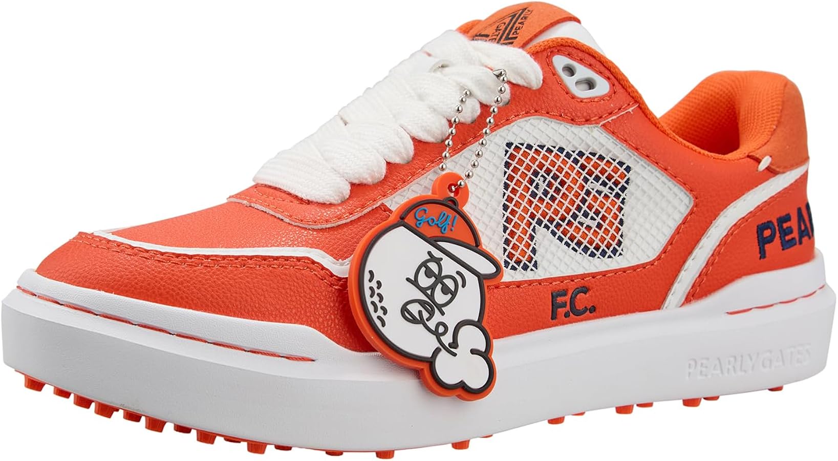 美品 パーリーゲイツ 厚底ゴルフシューズ　ピンク パーリーゲイツ PG チャーム付きワントーンスパイクレスシューズ