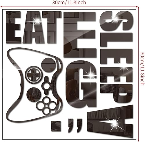 Miniatura 7 de Calcomanía de pared de espejo de juego Eat Sleep, calcomanía de pared acrílica para juegos, decoración de habitación de jugadores, letrero de arte