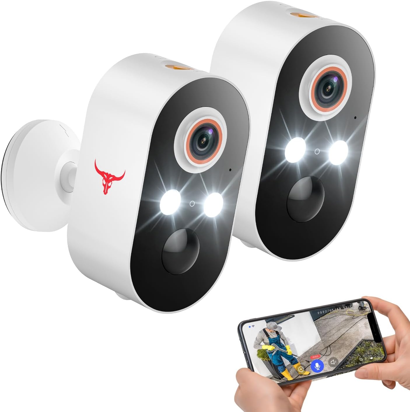 ClipBlur 1080p Wireless Security Camera, 2.4GHz Wi-Fi Only, Color Night Vision, AI Human Detection, PIR Motion Detection, 2-Way Talk, Outdoor Surveillance Bullet Cam, No Solar Panel Included (2 Pack)