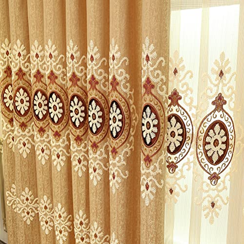 Elkca Jacquard Embroidered Curtains For Bedroom Luxury Yellow Curtains For Living Room,Grommet Top,2 Panels (Yellow, 52" W X 84" L) #TOP7