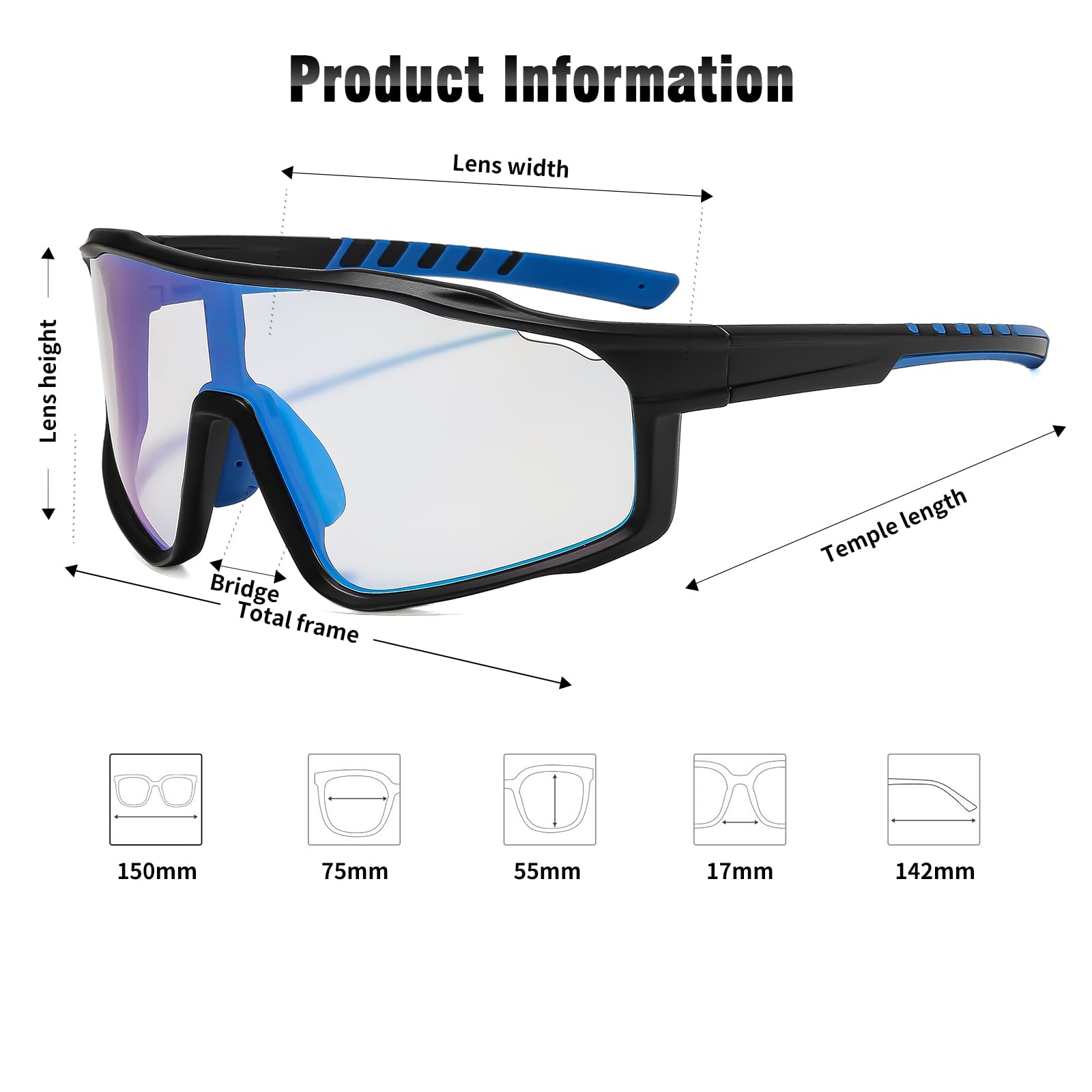 Occhiali da ciclismo da uomo, fotocromatici, sportivi, UV400, per ciclismo, corsa, attività all'aperto