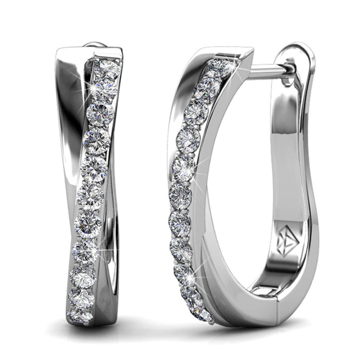 BTDAO Pendientes de aro para mujer, oro blanco de 18 quilates con cristal brillante con caja de joyería para mujer, esposa, madre e hija
