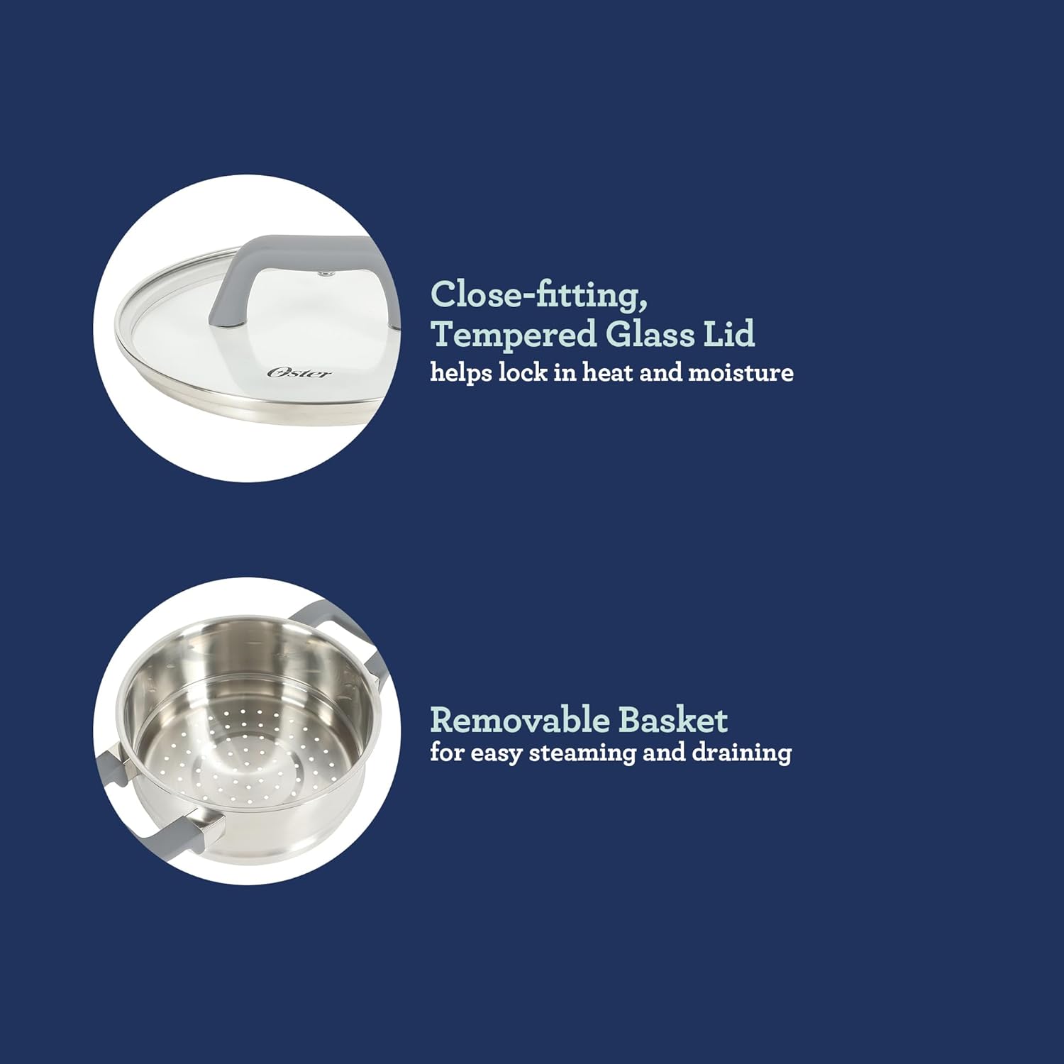 Oster Beauford 3 Quart Stainless Steel Dutch Oven With Steamer Set - Induction Safe