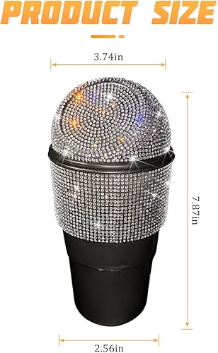 Miniatura 10 de Bote de basura con diamantes de imitación para automóvil, accesorios de automóvil, mini cubo de basura con tapa para portavasos de automóvil, bote