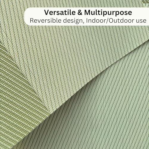 Image of Livmodern Premium Dining Table Mats Set of 6 | Wipeable & Washable PVC Placemats | Anti Skid and Heat Resistant Designer Mats 6 Pieces - Olive Grid