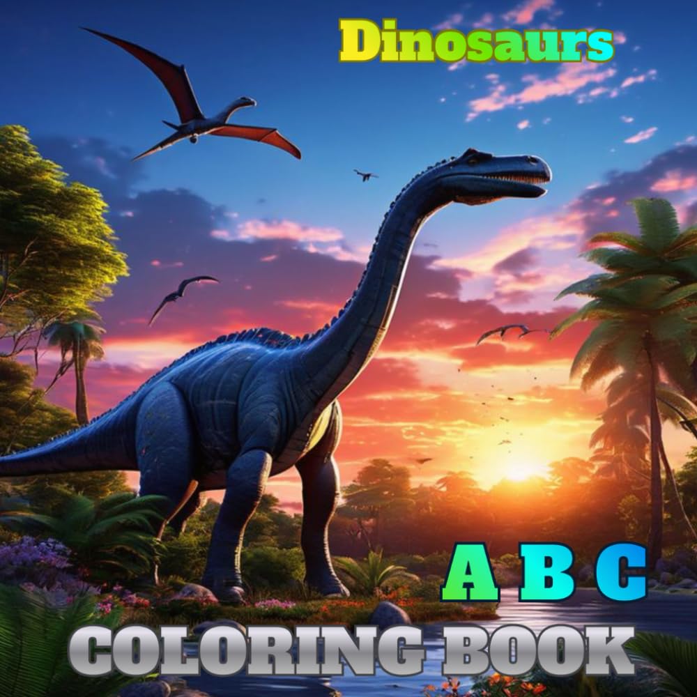 dinosaur coloring books: It includes the dinosaur's name, general information, and each name is placed according to the order of the letters of the alphabet.