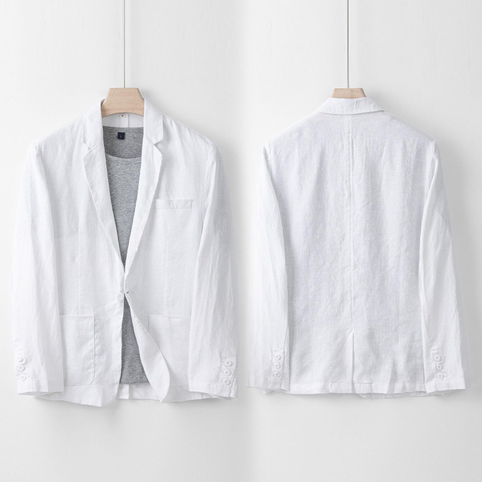 Veste en lin pour homme - Blazer de loisirs - Veste de costume - Manteau à une rangée - Coupe ample - Couleur unie - Veste blazer pour hommes - Veste de costume - Grande taille