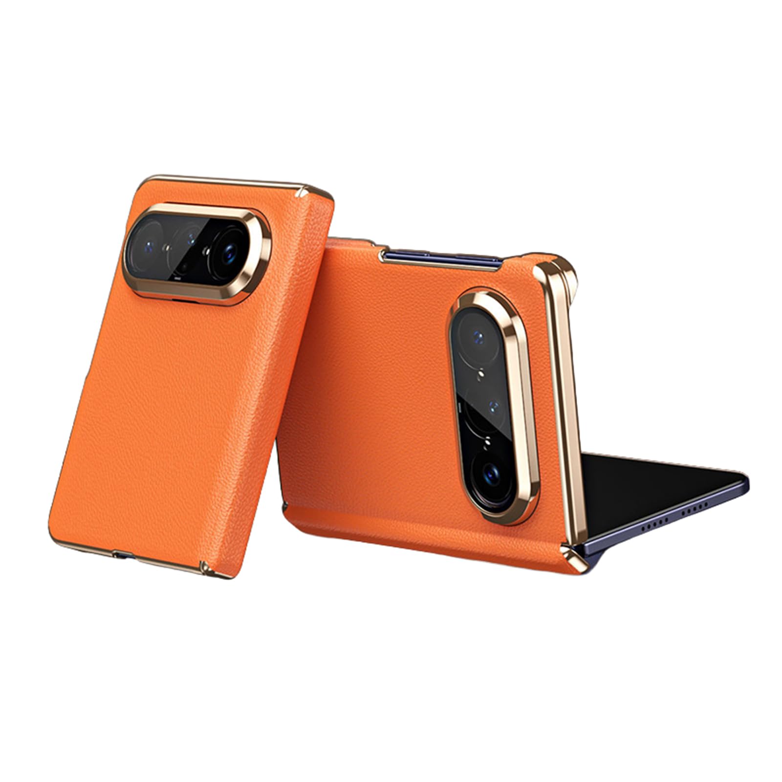FDUJINH Genuine Leather Cover for Huawei Pura X Max, Light Luxury Electroplated Phone Back Case Hinge Camera Shockproof Shell
