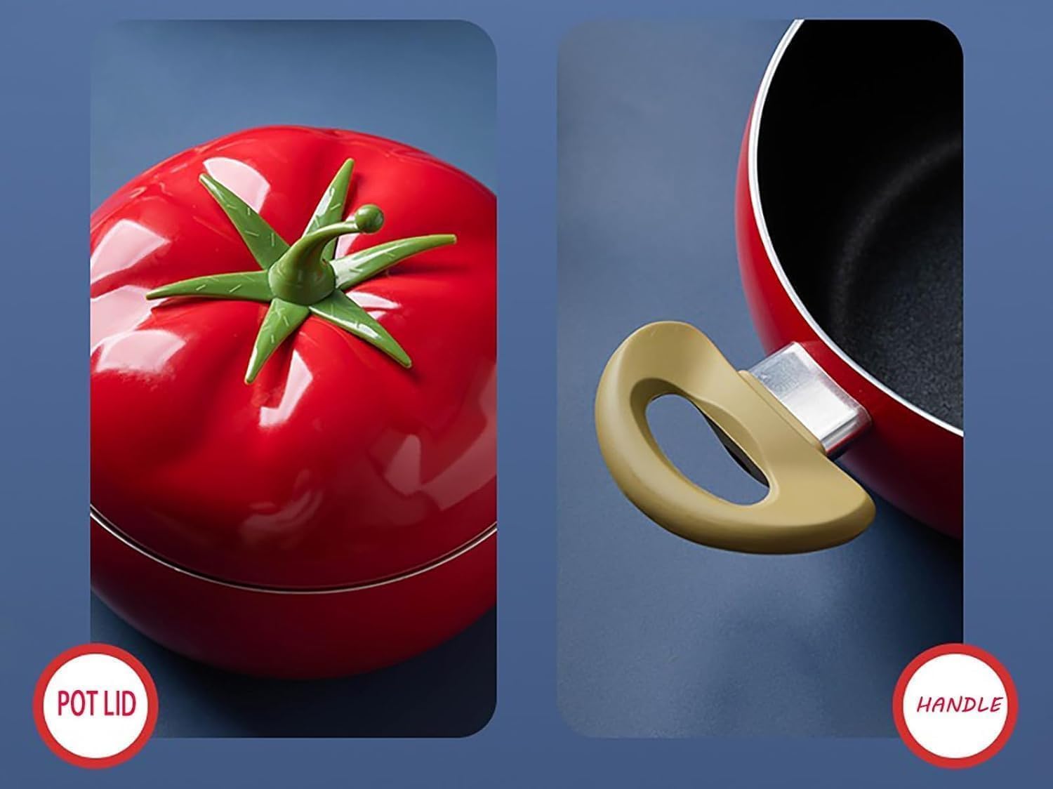Pentola in Ghisa Smaltata con Coperchio - Design a Forma di Pomodoro, Pentola Antiaderente per Zuppe e Pasta, Uso Versatile, Adatta per Gas e Induzione