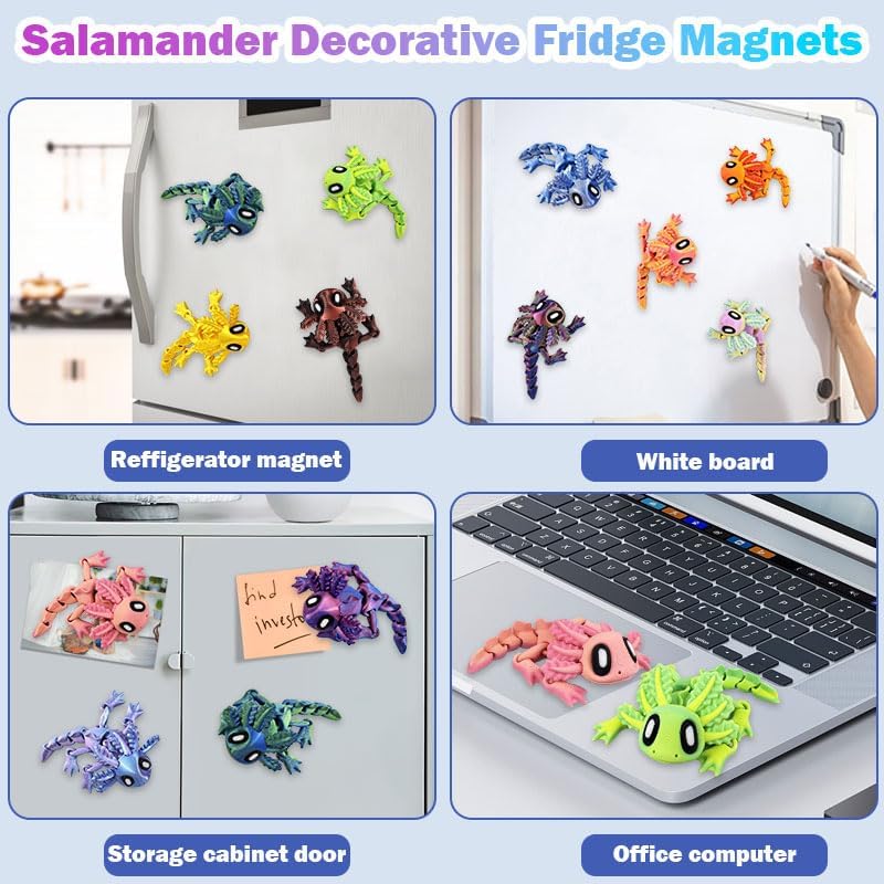 12 Pcs 3D Printed Strong Axolotl Fridge Magnets,3D Funny Fidget Animal Magnetic for Refrigerador, Cute Realistic Movable Joint Jump Salamanders Model, Cool Magnet Decor for Home Office image 5