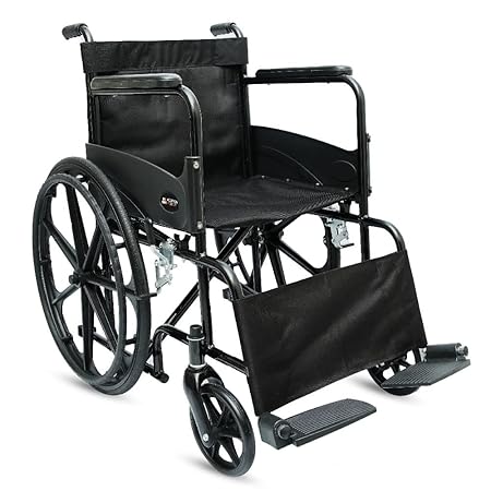 ARCATRON FSS101 Everyday Foldable Wheelchair - Proudly Made in India, Lifetime Spare Parts Support Available - with Sturdy X-frame Easy Folding Mechanism, Steel Chassis, and Rear Mag Wheels