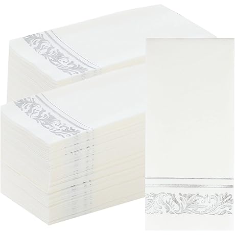 White and Silver Napkins Disposable Decorative