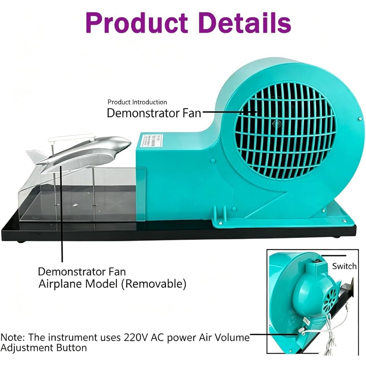 Flugzeug-Auftriebsdemonstrator, Desktop-Windkanal-Physik-Experimentmodell, abnehmbares Tragflügelmuster für den naturwissenschaftlichen Unterricht im Klassenzimmer