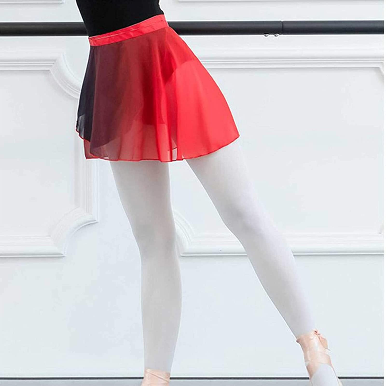 Falda de ballet de gasa gradiente para mujer, asimétrica de danza patinar sobre bufanda tutú Minifalda, Negro + rojo, Talla Única