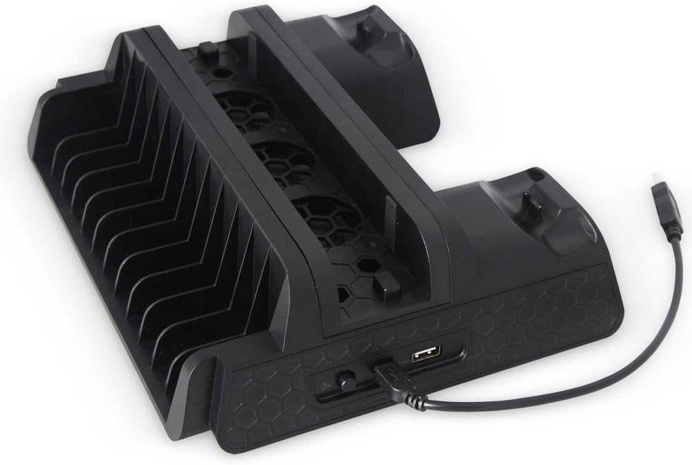 USB Vertical Chargers Stand with Cooling Fan Dual Controllers Charging Station for PS4 Slim/Pro