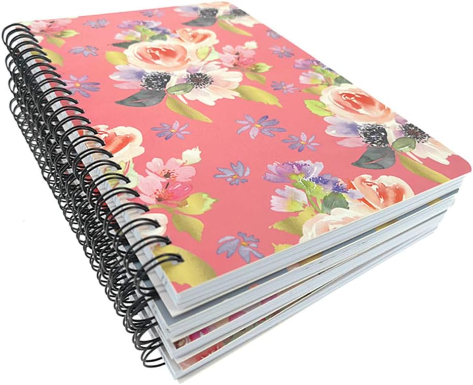 4 Pack A5 Spiral Notebook Journal,Wirebound Ruled Sketch Book Notepad Diary Memo Planner,A5 Size(8.3X5.7) & 80 Sheets (Floral)