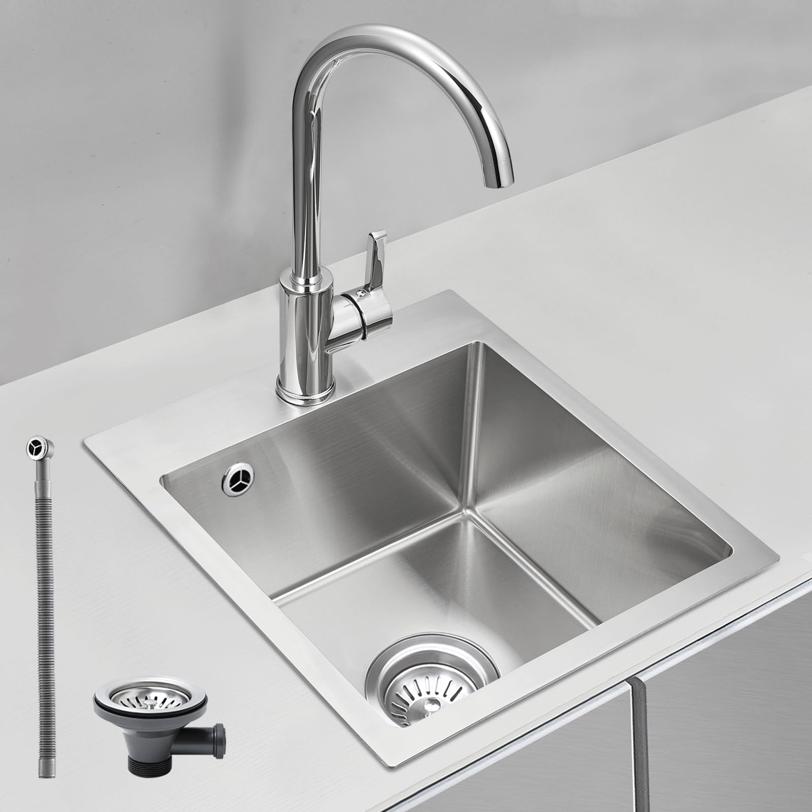 304 Edelstahl Unterbau-Spüle 81,3x48,3 Cm - Einzelbecken, 3mm Stark, Gebürstet, Mit Ablauf & Gitter