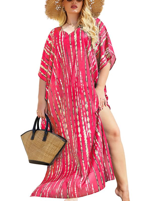 IN'VOLANDWomens Plus Size Bathing Suit Cover Up Colorful Beach Kaftan Dress Long Bikini Cover Up Swimsuit Beachwear
