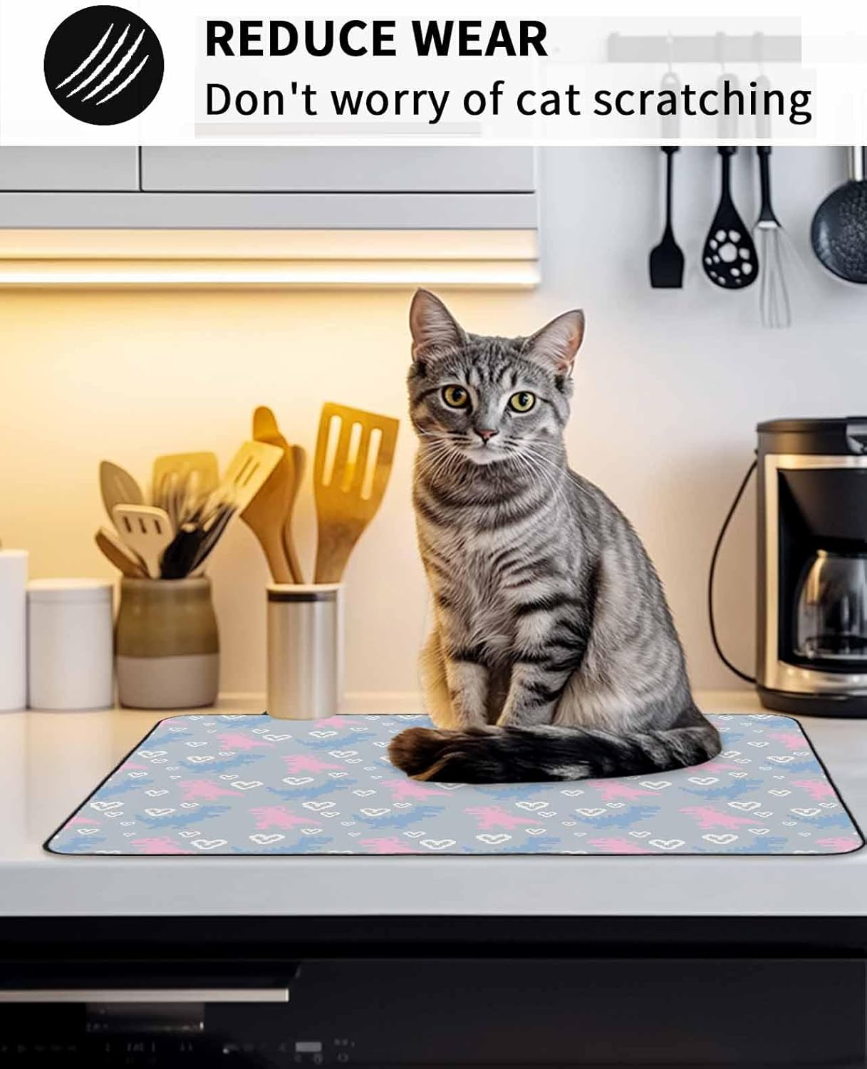 Stove Top Covers for Electric Stove 31x24 Inches, Blue Pink Dinosaur HeatResistant Glass Cooktop Protector, Cartoon Funny Cute Dino Love Heart Ceramic Stovetop Countertop Covers Mat, Oven Cover