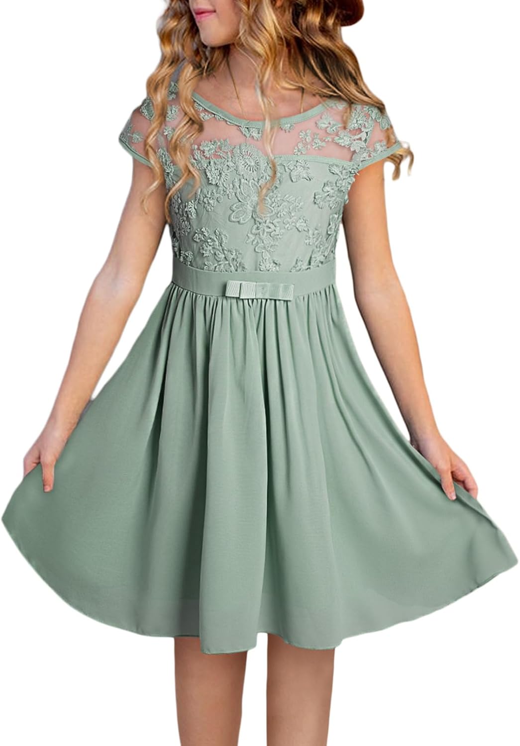 blibean Girls Elegant Lace Mesh Semi Formal Party Dress Size 6-15 Years