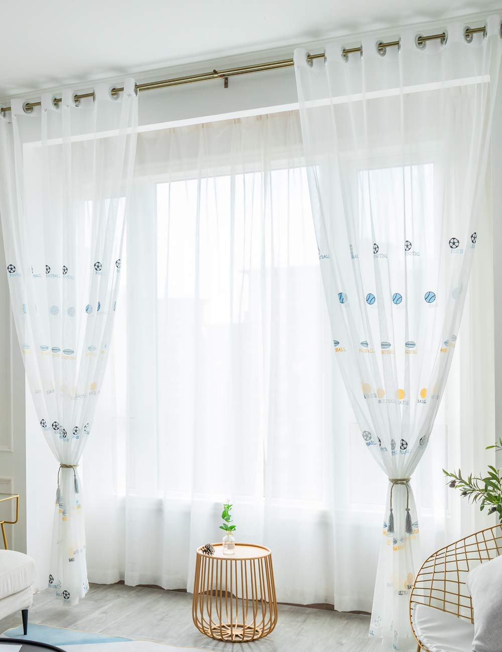 Lactraum Tenda Per Cameretta Dei Bambini, Colore Bianco Trasparente Con Occhielli Ricamo Pallacanestro 1275482