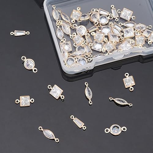 Miniatura 2 de NBEADS 60 dijes de eslabones de circonita cúbica de 6 estilos, dijes de latón micro pavimentar eslabones de circonita cúbica transparentes,