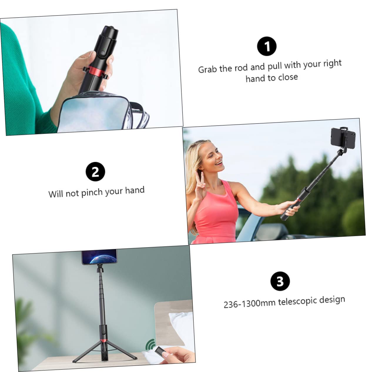 Treppiede per Streaming Selfie Stick Rotante Clip per Telefono Supporto per Treppiede Live Telecomando Staccabile e Design