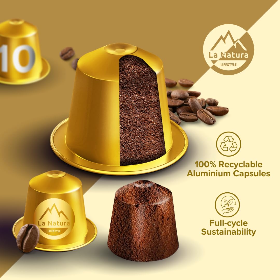 La Natura LIFESTYLE 120 cápsulas de café CREMA de aluminio, 100% reciclables, compatibles con Nespresso