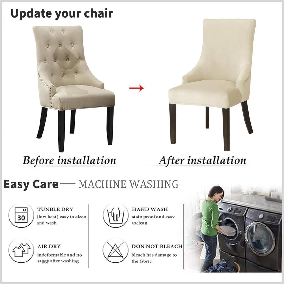 Stretch Wingback Chair Cover Slipcover, Washable Upholstered Armchair Covers Fits Arm Dining Chairs, Accent Chair Protector for Living Room, Banquet(B-Light Gray,6PCS)