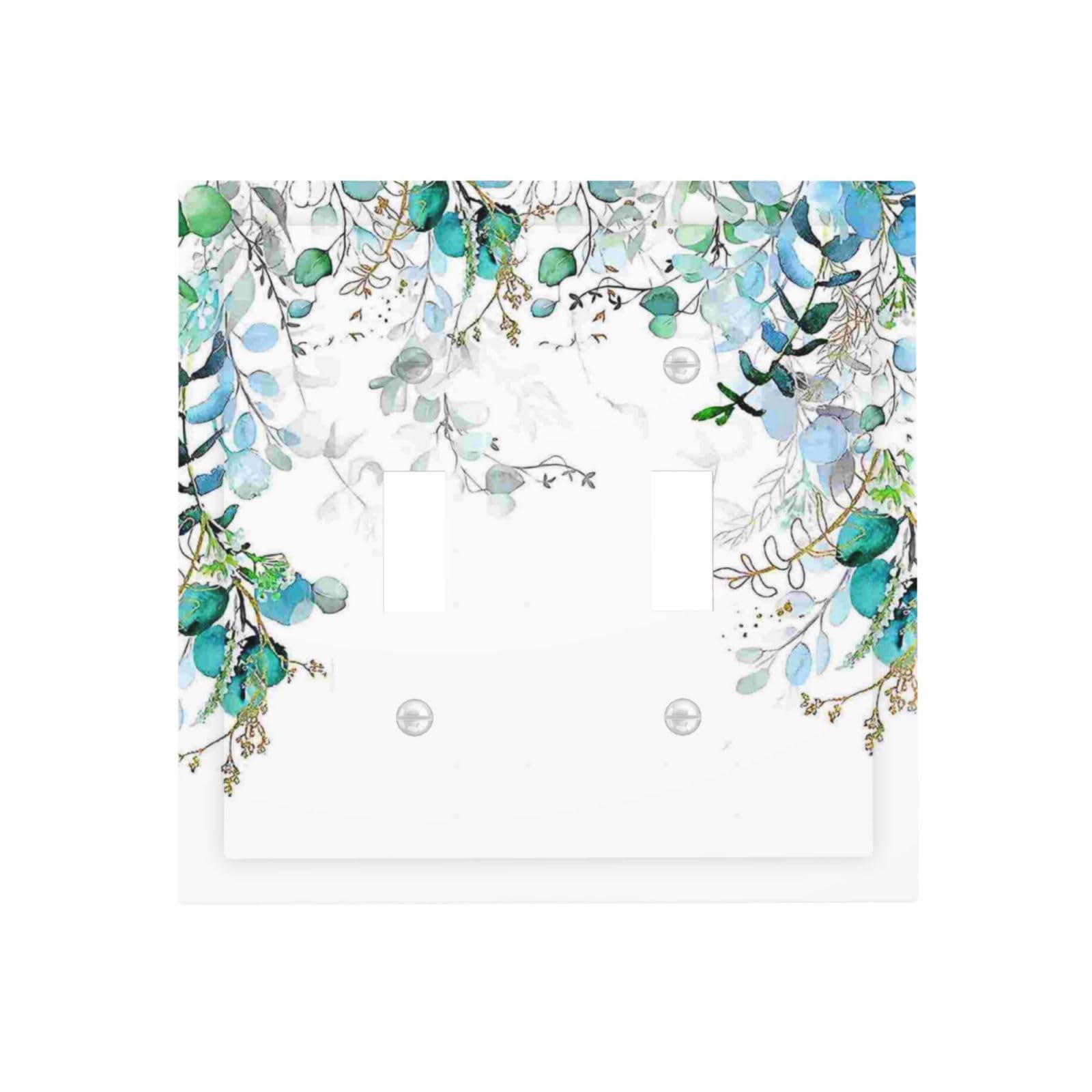 WUYOCHA Decorative Light Switch Plate Covers Bohemian Green Eucalyptus Leaf Pine Leaves 2 Gang Wall Plate Double Toggle Switch Cover Plate Electric