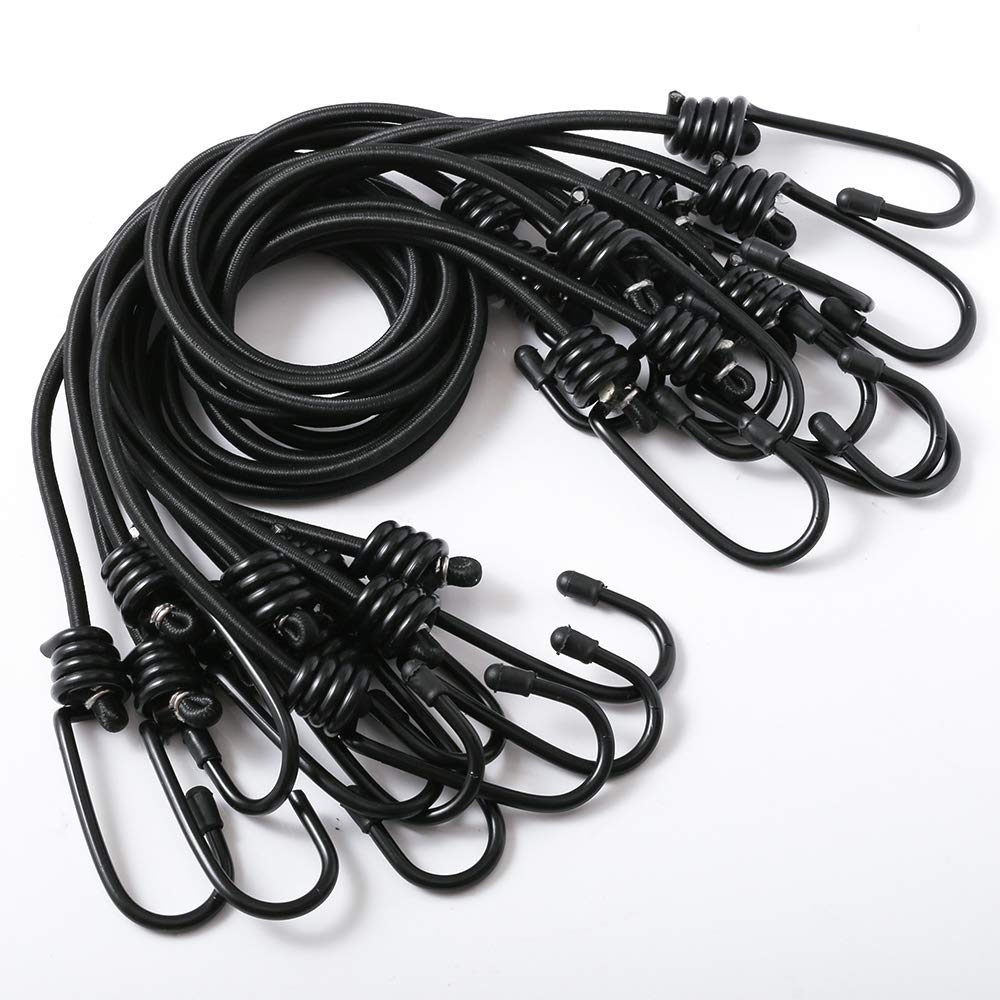 10 Pack Bungee Cords with Hooks, Heavy Duty 16 Inch Bungee Ropes Straps for Bikes Car Caravan Trunks Camping RVs, Black
