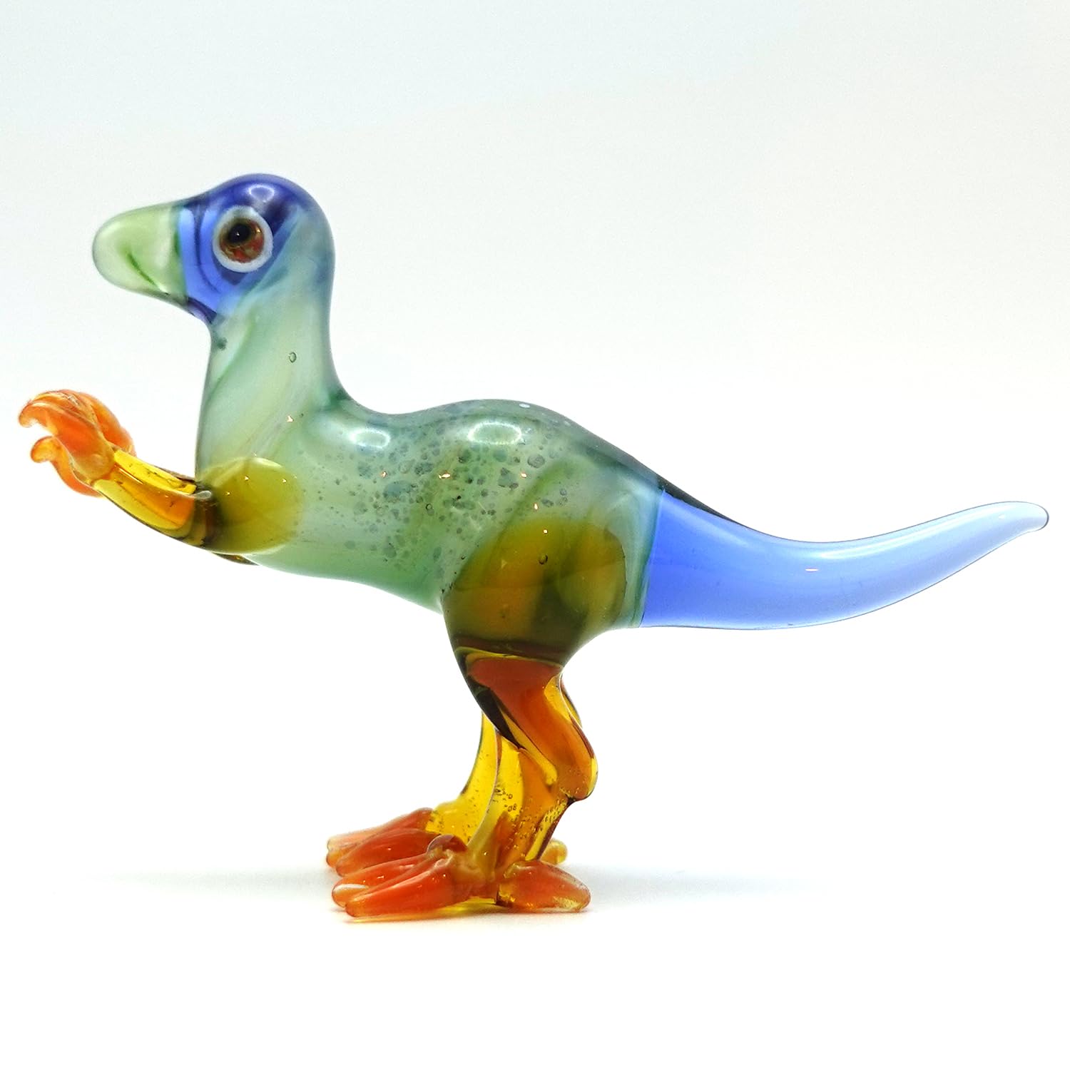T-rex Tyranozaur, dinozaur, małe miniaturowe figurki, ręcznie malowane dmuchane szkło, sztuka, zwierzęta, kolekcjonerski, prezent, dekoracja domu, wielokolorowe, zielone