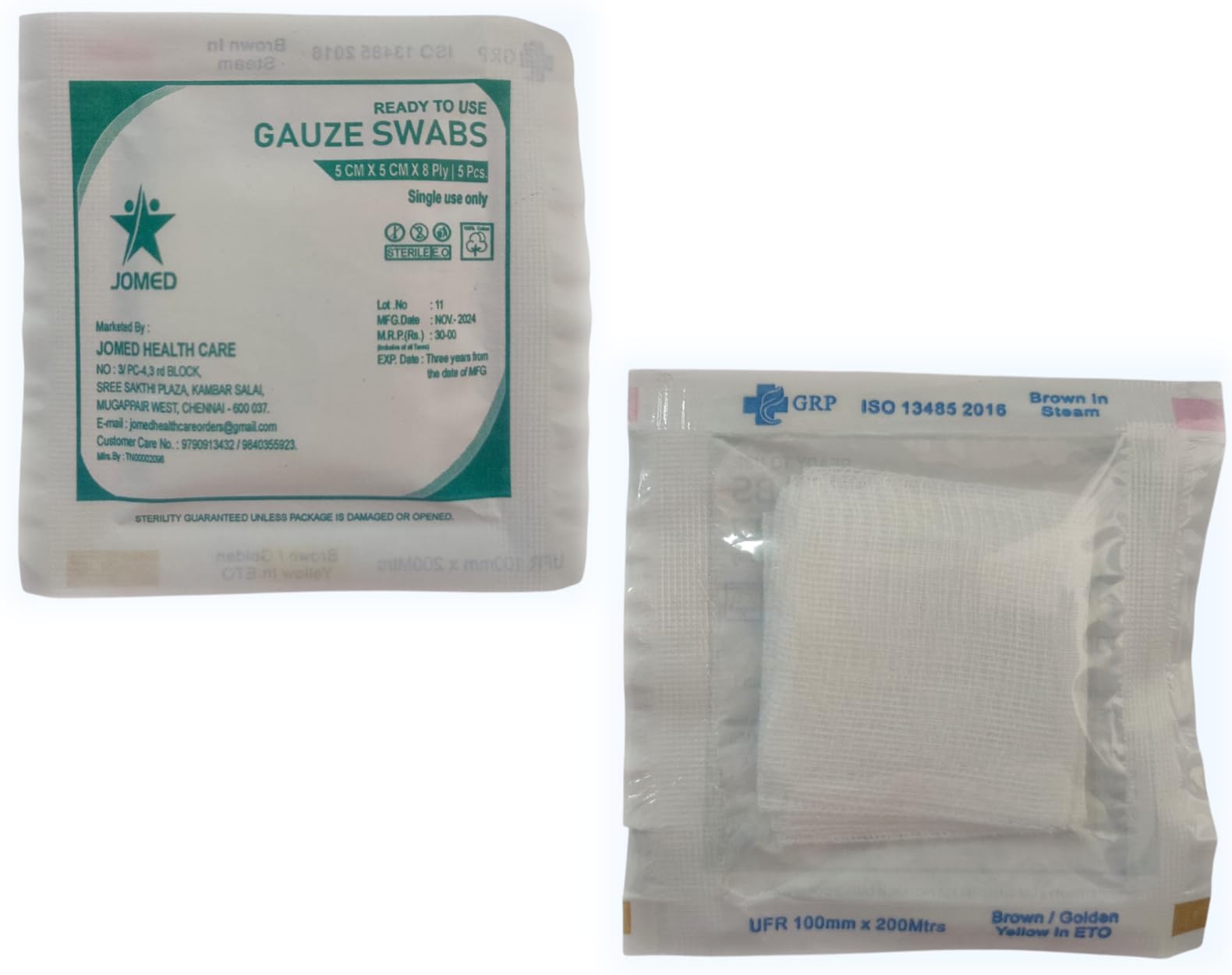JOMED - Gauze swabs Sterile 5cm x 5cm x 8ply (5pcs per pouch) (10 x 5=50 pcs.)