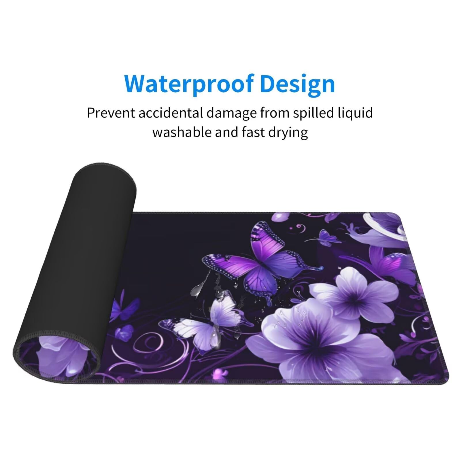 Tappetino Mouse, Tappetino Mouse Gaming Grande XXL 1500x800x3mm Tappetino Scrivania Mouse Pad, Base in Gomma Antiscivolo, Bordi Cuciti,Lavabile, Mousepad per Ufficio e Gaming (Fiori viola) R-764