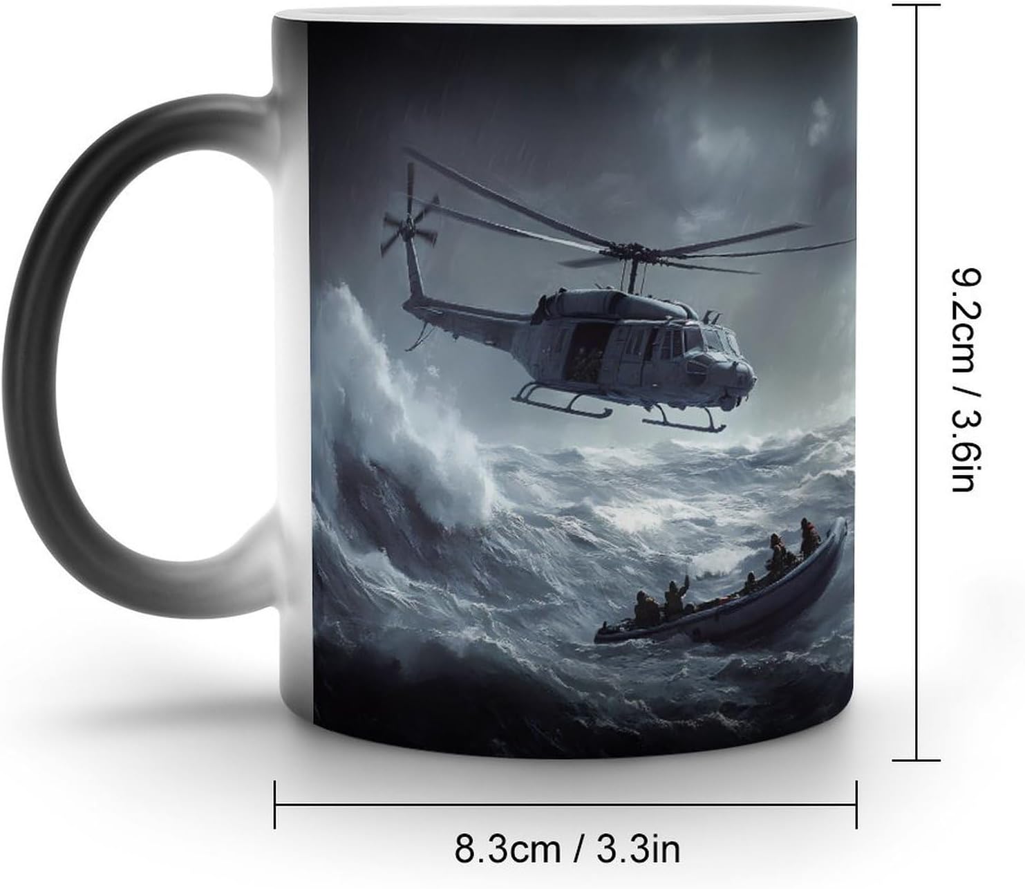 Helicopter Rescues at Sea Heavy Rain Color Changing Mug Heated Ceramic Cup Heat Sensitive Coffee Mug Fun Gift