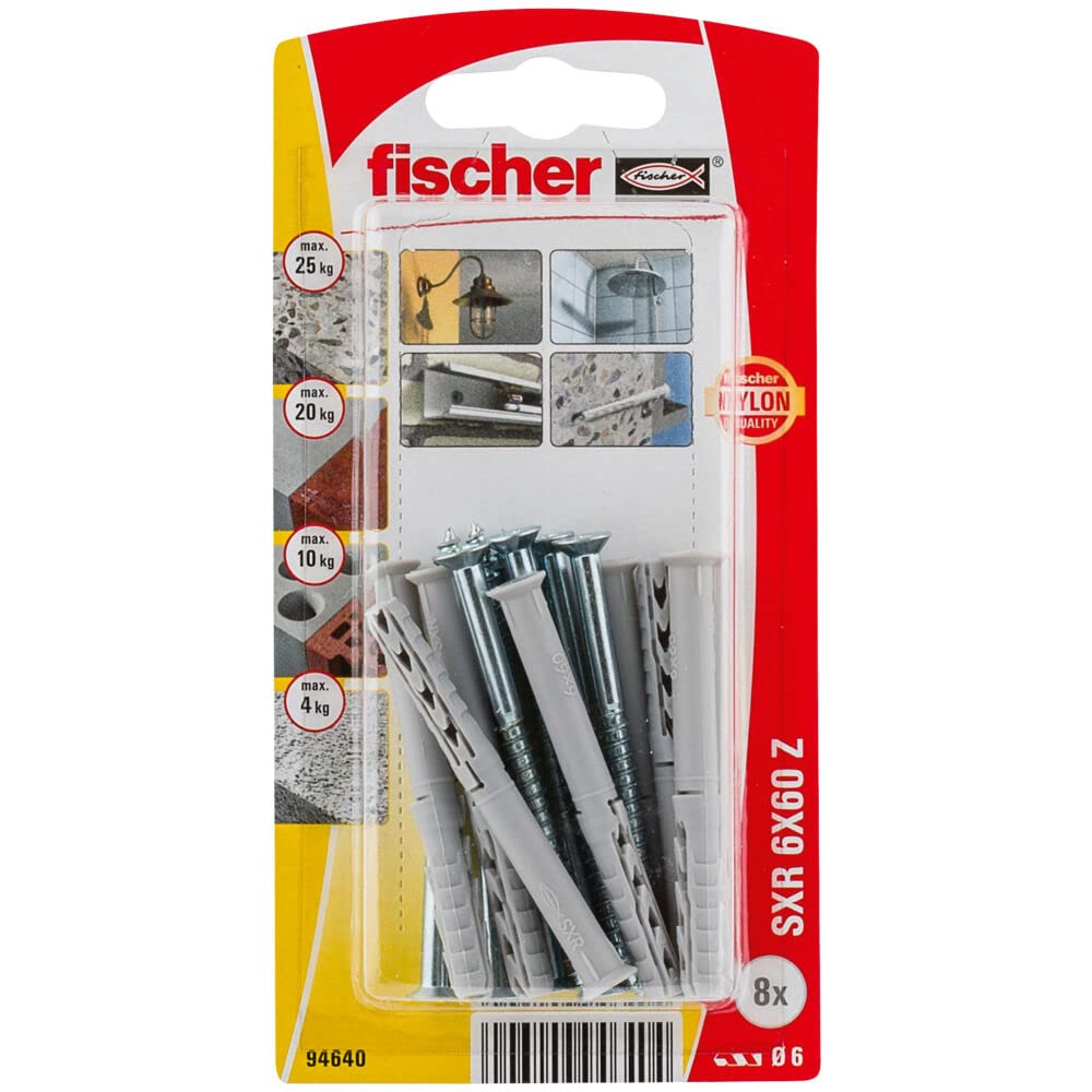 fischer Frame Fixing SXR 6 x 60 Z with countersunk Wood Screw K SB-Card, 94640, Gray, M6