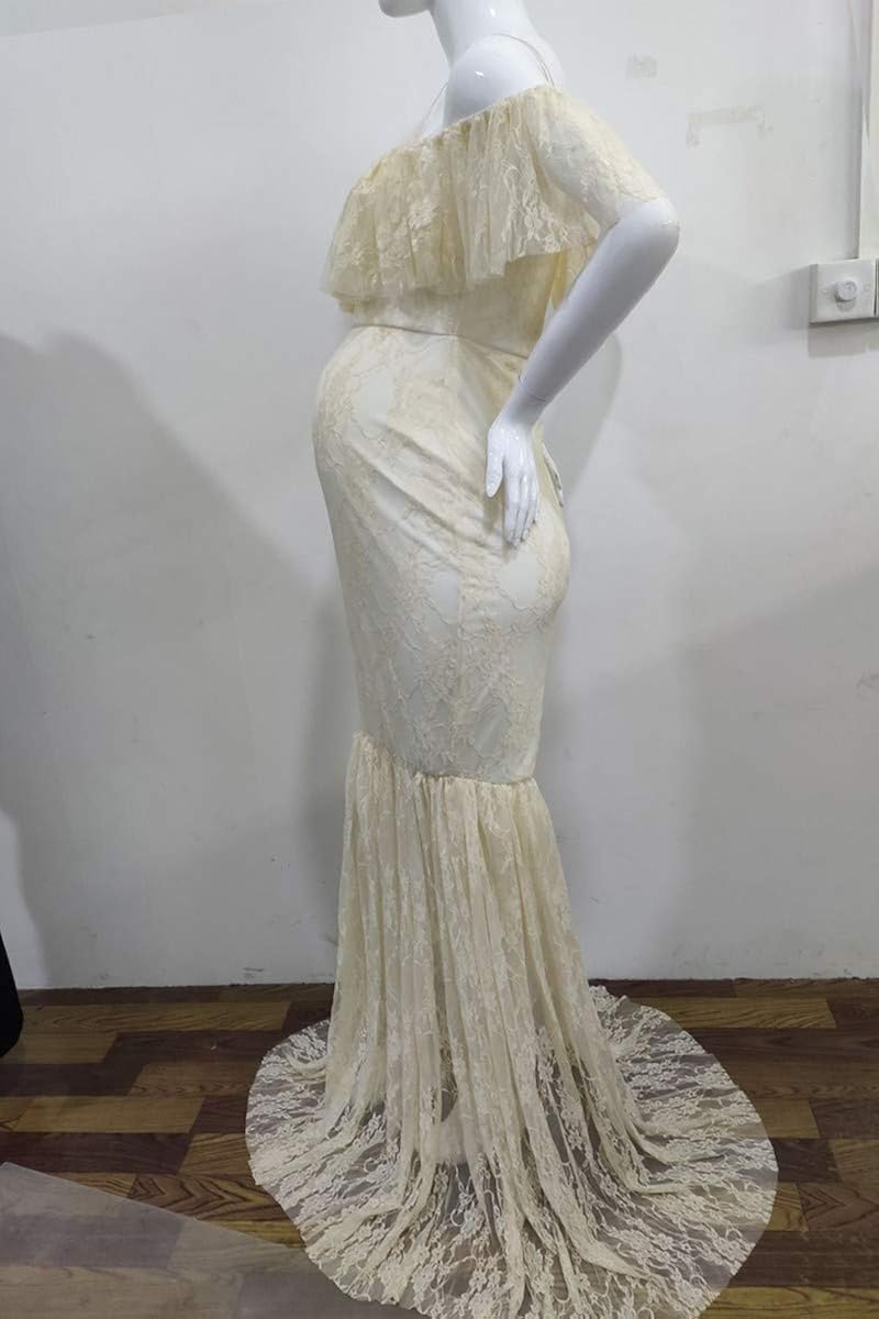 MYRISAM Women Maternity Lace Mermaid Gown Off Shoulder Ruffle Slim Fitted Photo Shoot Wedding Party Prom Baby Shower Dress at  Women’s Clothing store