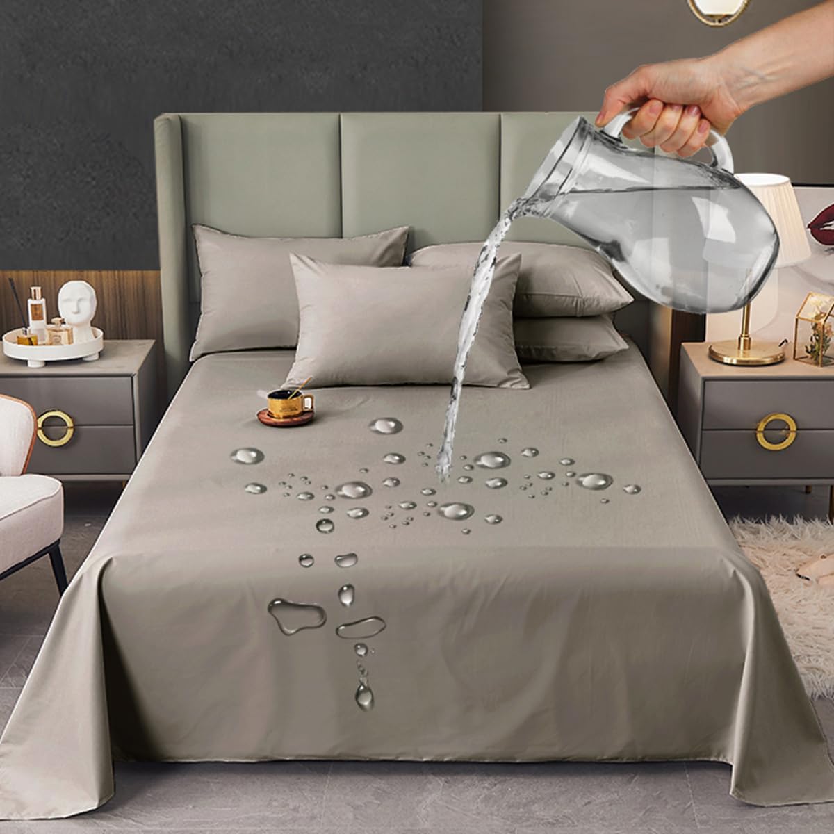 Akiky Flat Sheet Brushed Microfiber Bed Top Sheet Waterproof Bedding Flat Sheet for Queen King Size Bed,Luxury&Soft Bedspread(Dark Grey)