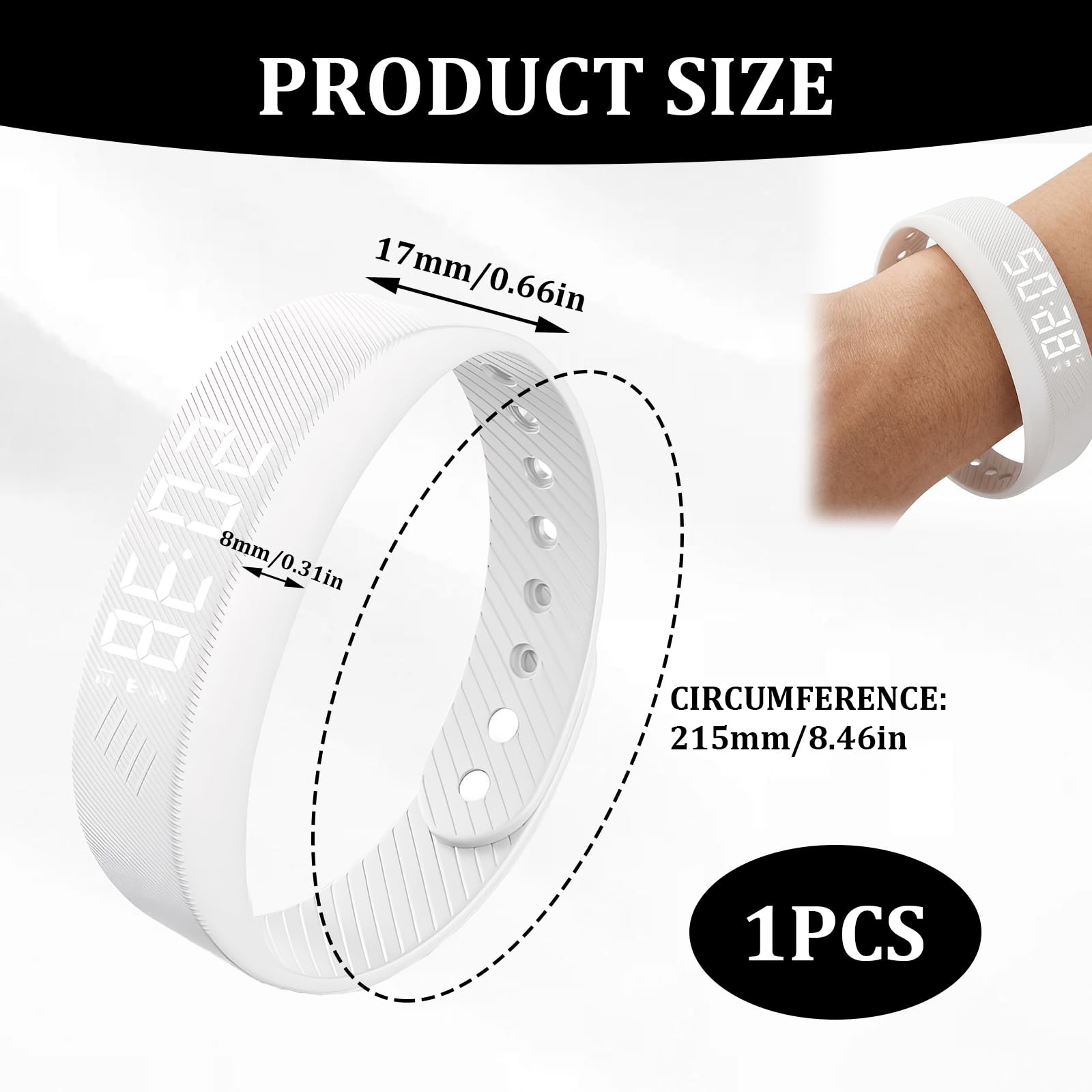 Pulsera Despertador Vibración Despertador Vibracion Muñeca Ajustable Tres juegos de despertador-es vibratorios Integra Temporizador Cronómetro Indicador De Fecha Y Contador De Pasos Blanco