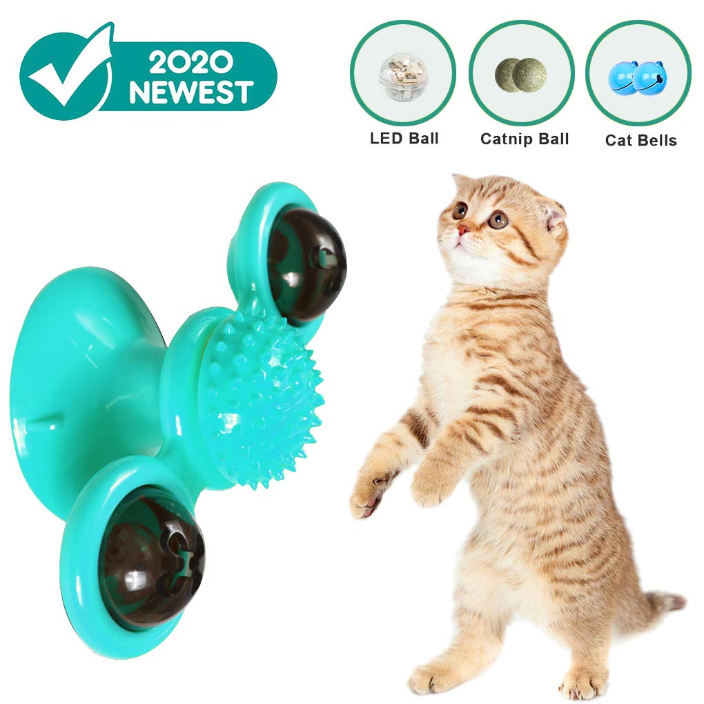 Fuovt Windmill Cat Toy, Interactive cat Catnip Toy with Led Ball and Catnip Ball, Cat Turntable Teasing Interactive Toy, Massage Scratching Tickle