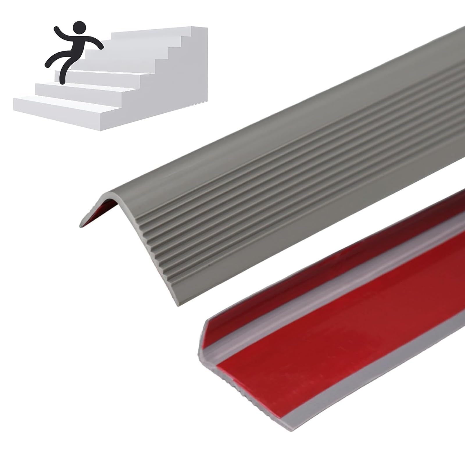Borde De Escalera De Goma De PVC, Borde De Escalón Antideslizante, Tira De Vinilo Autoadhesiva Antideslizante Para Escalera, Perfil De Borde De Escalera, Para Peldaños De Interior Y Exterior(3m/118in)