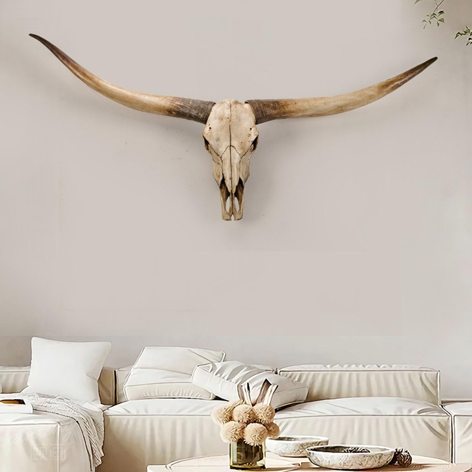 XUHCLY 70" Longhorn Cow Skull Wall Decor,Wall Mounted Hanging Animal Head,Modern Rustic Farmhouse Sculpture Extra Large Resin Faux Bull Horns for Living Room Hallway (Size:178x16x70cm,Color:A-Brown)
