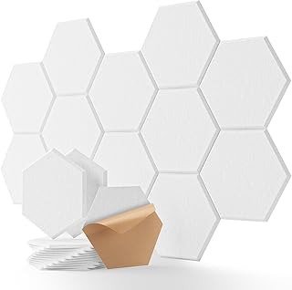Sound Proofing Panels, Hexagon Acoustic Panels Self-Adhesive 12 Pack Acoustic Wall Panels, High Density Sound Panels for Ceiling/Door/Wall Decoration, Acoustic Treatment 12\"×10\"×0.4\"