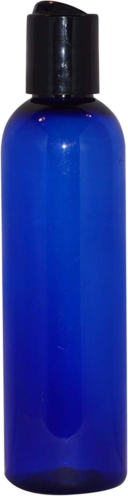 WM (Pack of 24) 4 oz Empty Bottles - Refillable Plastic Container w/Press Disc Cap – PET Plastic Cosmo Bullet Bottle for Travel, Oils, Soap, Shampoo, Lotion, Aromatherapy and More (4 oz, Blue)