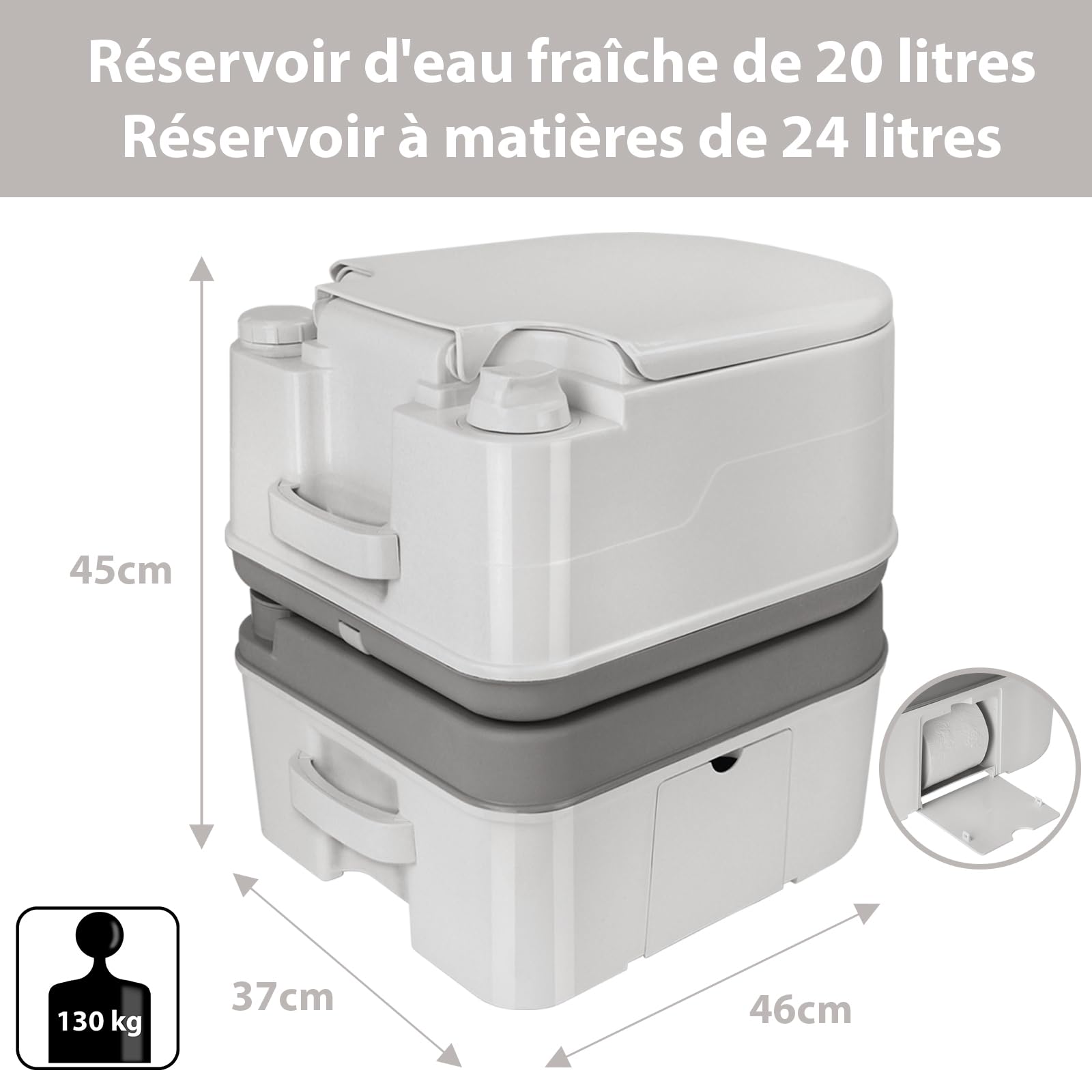 Montafox Toilettes de Camping Portable 24 l Lance de Nettoyage Incluse WC Chimiques, WC + lance de nettoyage